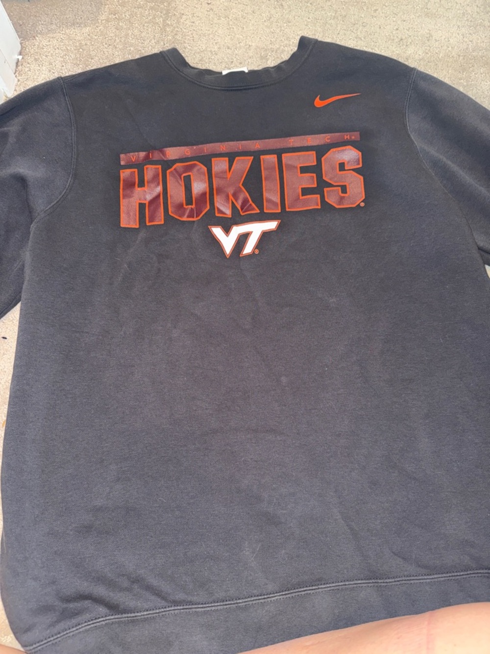 Nike Black Crewneck Sweatshirt with Orange Hokies & White VT Emblem